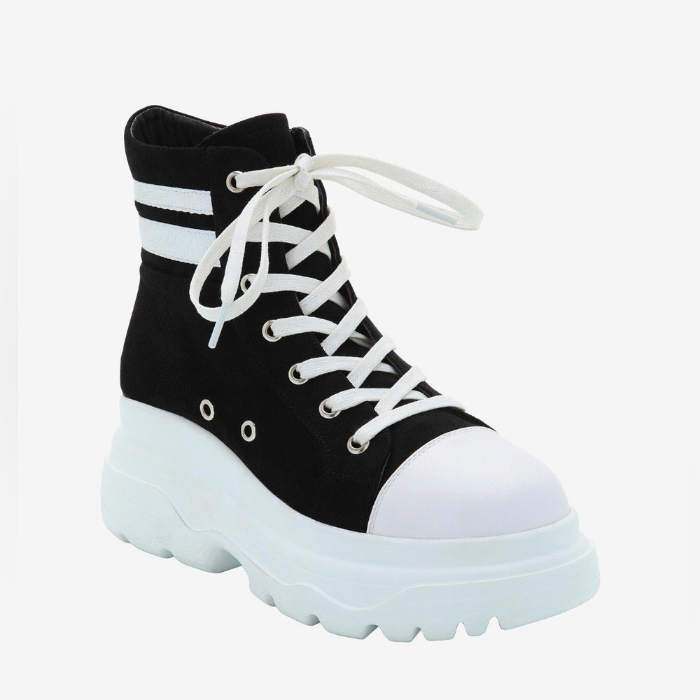 Black & White Varsity Chunky Hi-Top Sneakers - Hot Topic